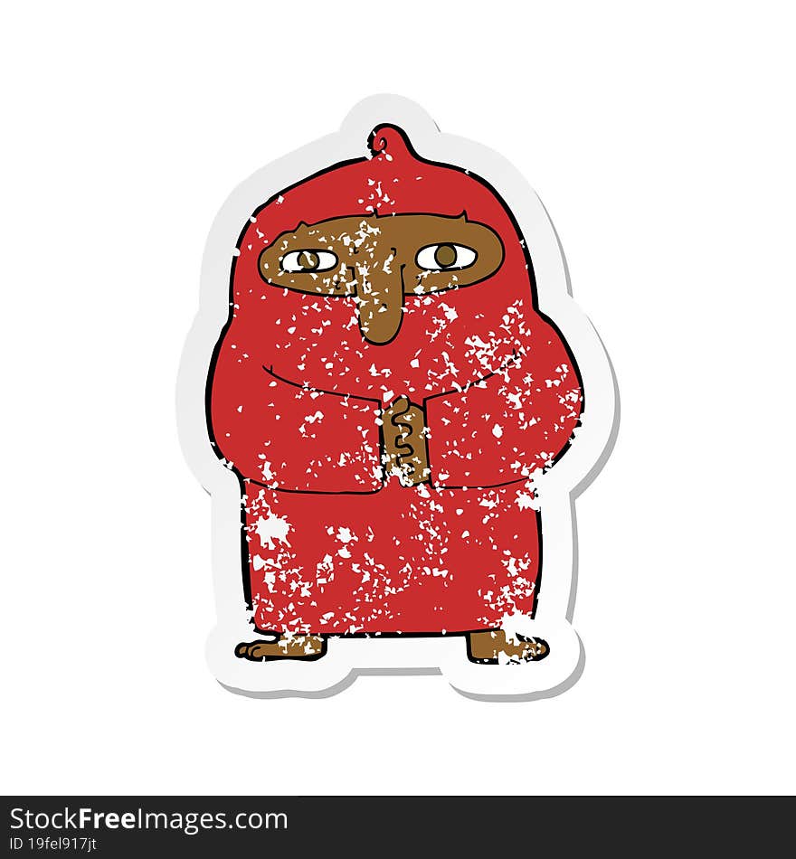 retro distressed sticker of a cartoon monk in robe