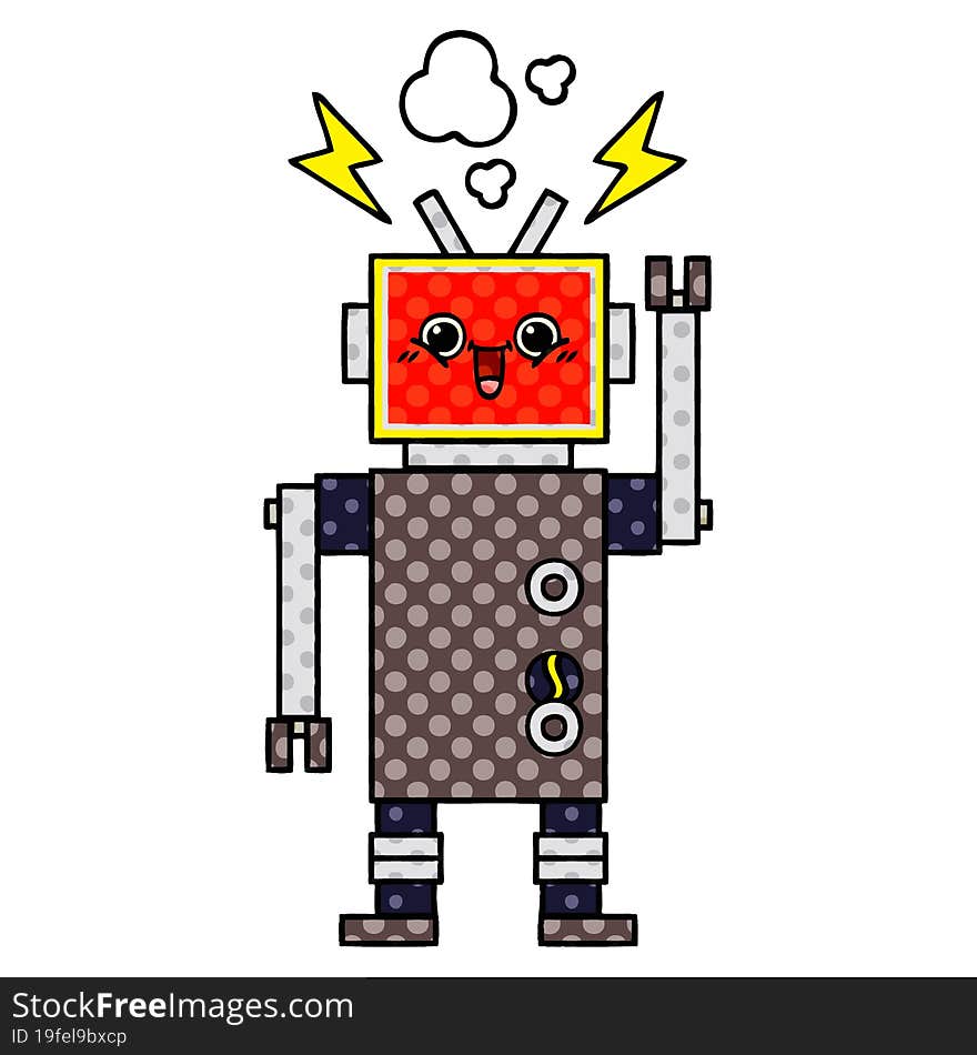 comic book style cartoon of a happy robot