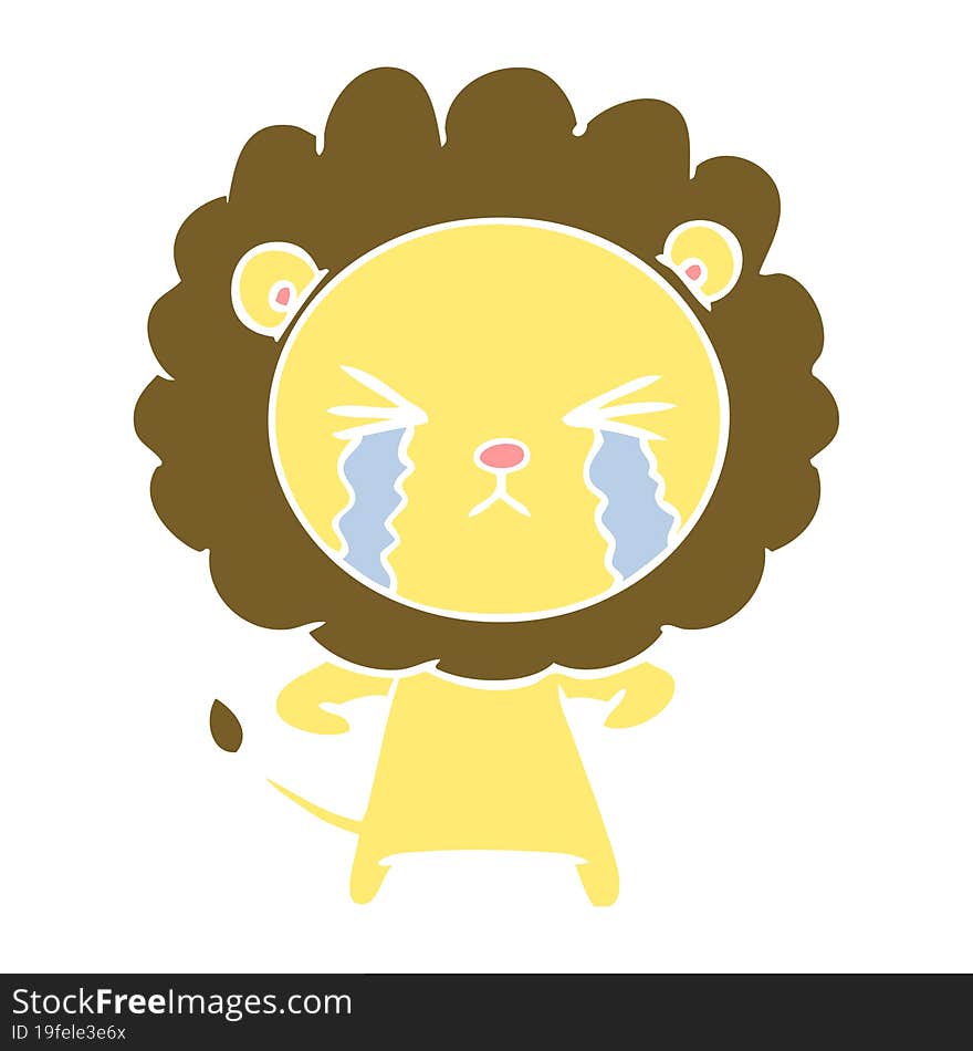 flat color style cartoon crying lion