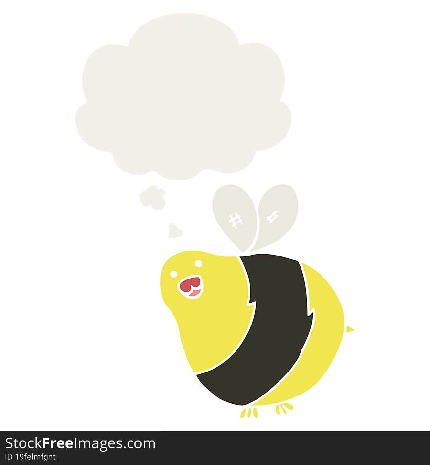 cartoon bee with thought bubble in retro style