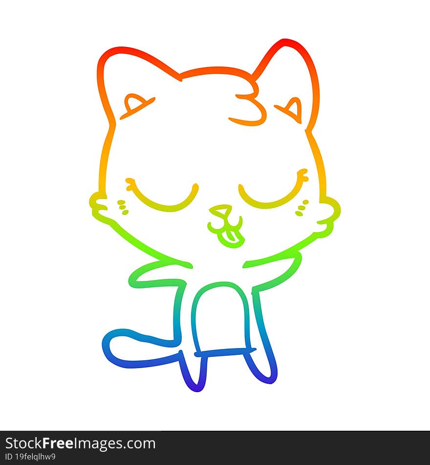 rainbow gradient line drawing of a cute cartoon cat