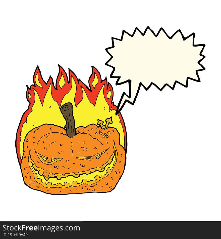 cartoon halloween pumpkin with thought bubble