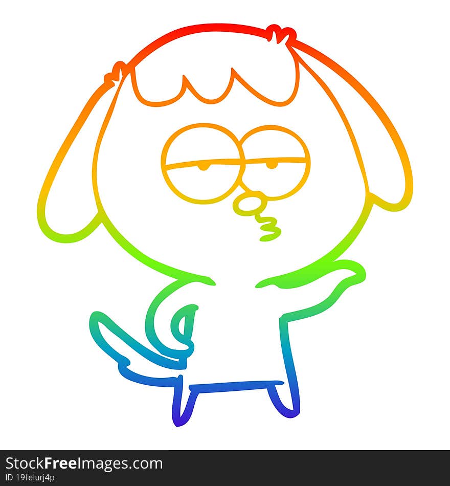 rainbow gradient line drawing of a cartoon bored dog