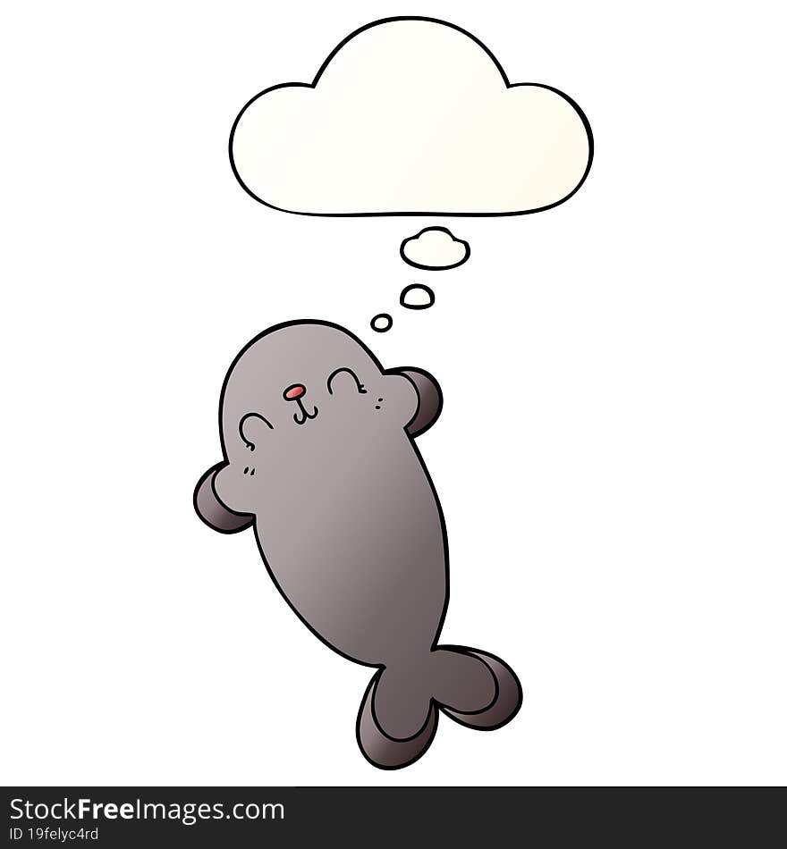 cartoon seal and thought bubble in smooth gradient style