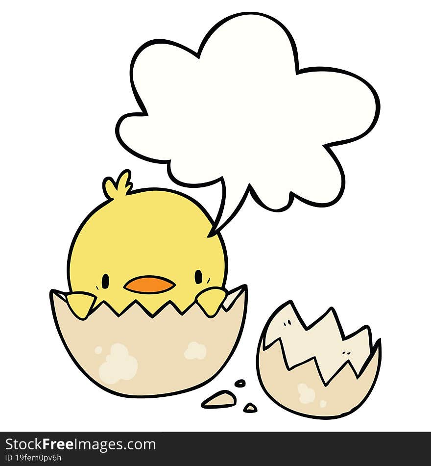 cute cartoon chick hatching from egg with speech bubble