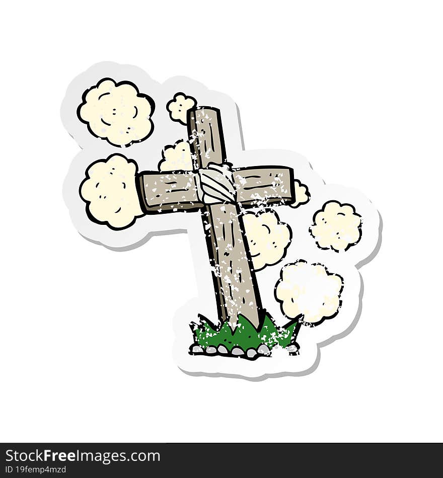 retro distressed sticker of a cartoon wooden cross grave