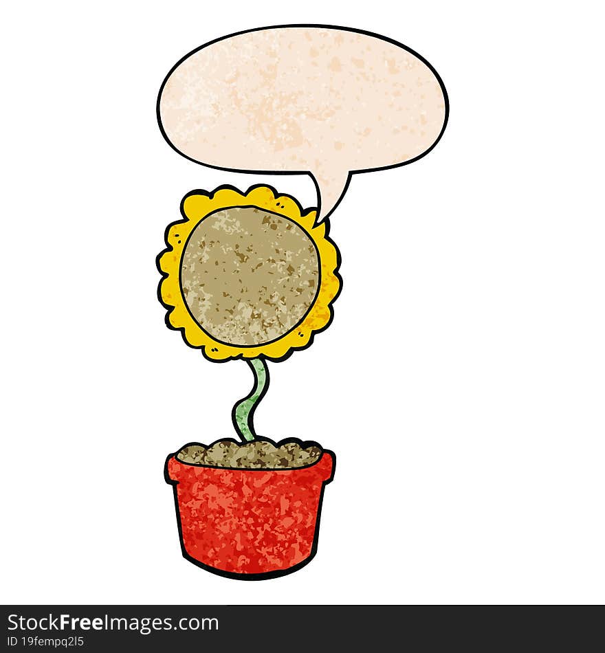 cute cartoon flower and speech bubble in retro texture style