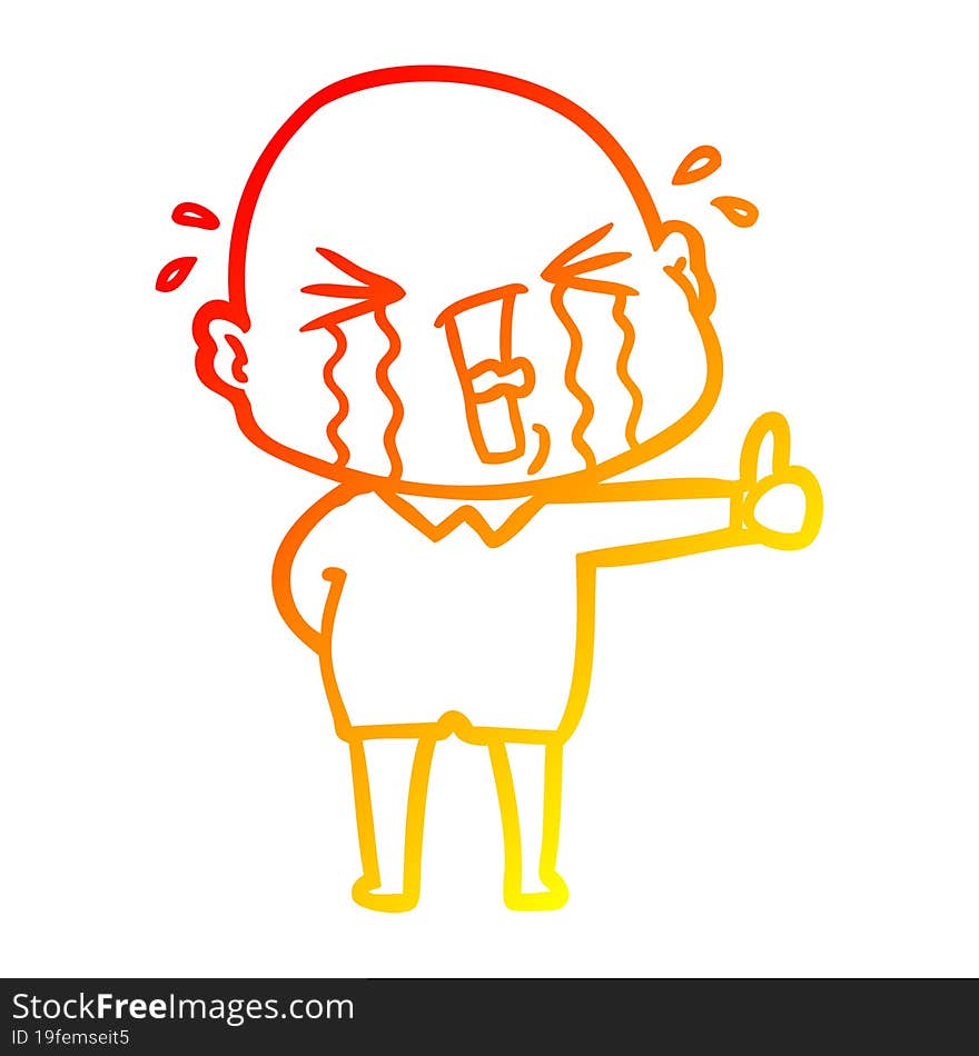 warm gradient line drawing cartoon crying bald man