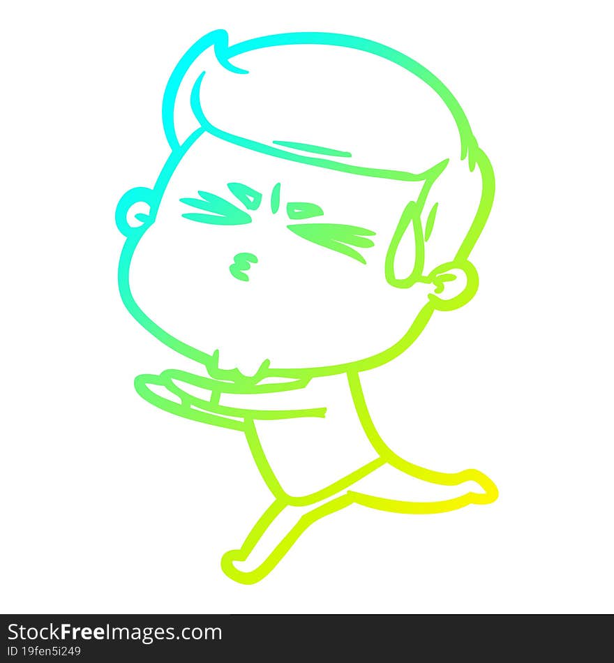 cold gradient line drawing cartoon man sweating