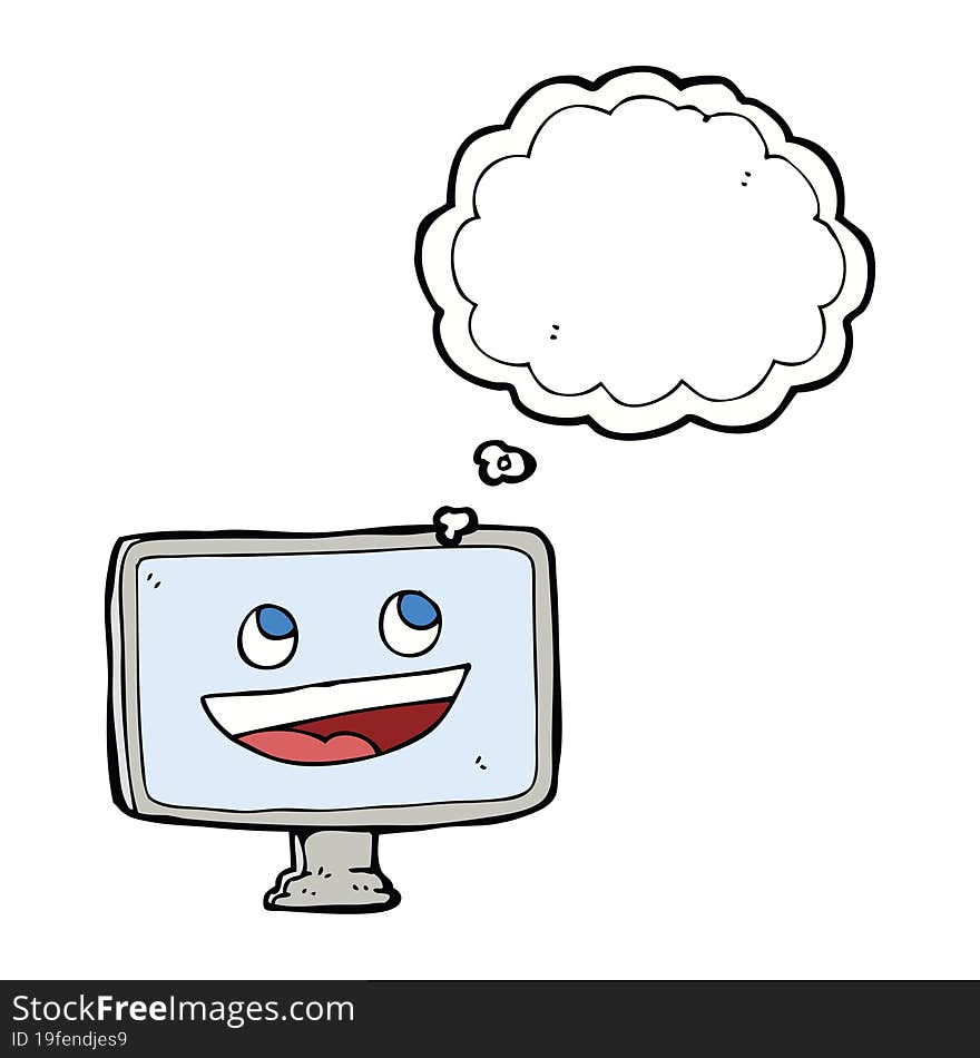 cartoon computer screen with thought bubble