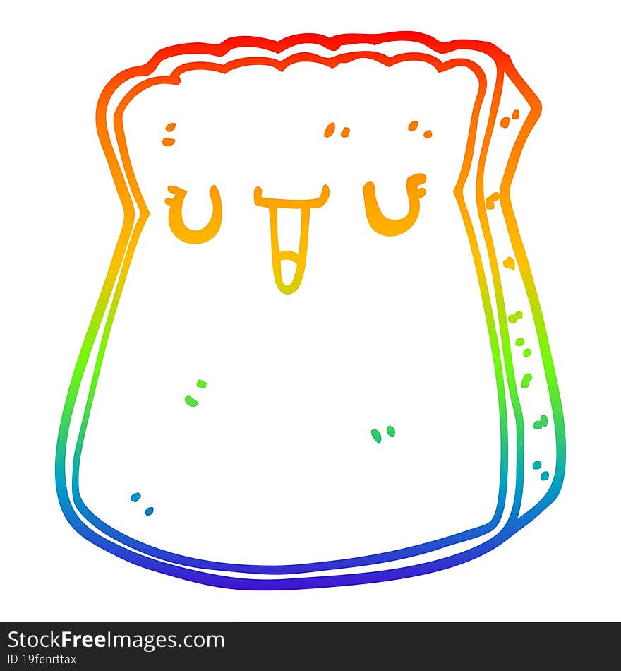 rainbow gradient line drawing of a cartoon slice of bread