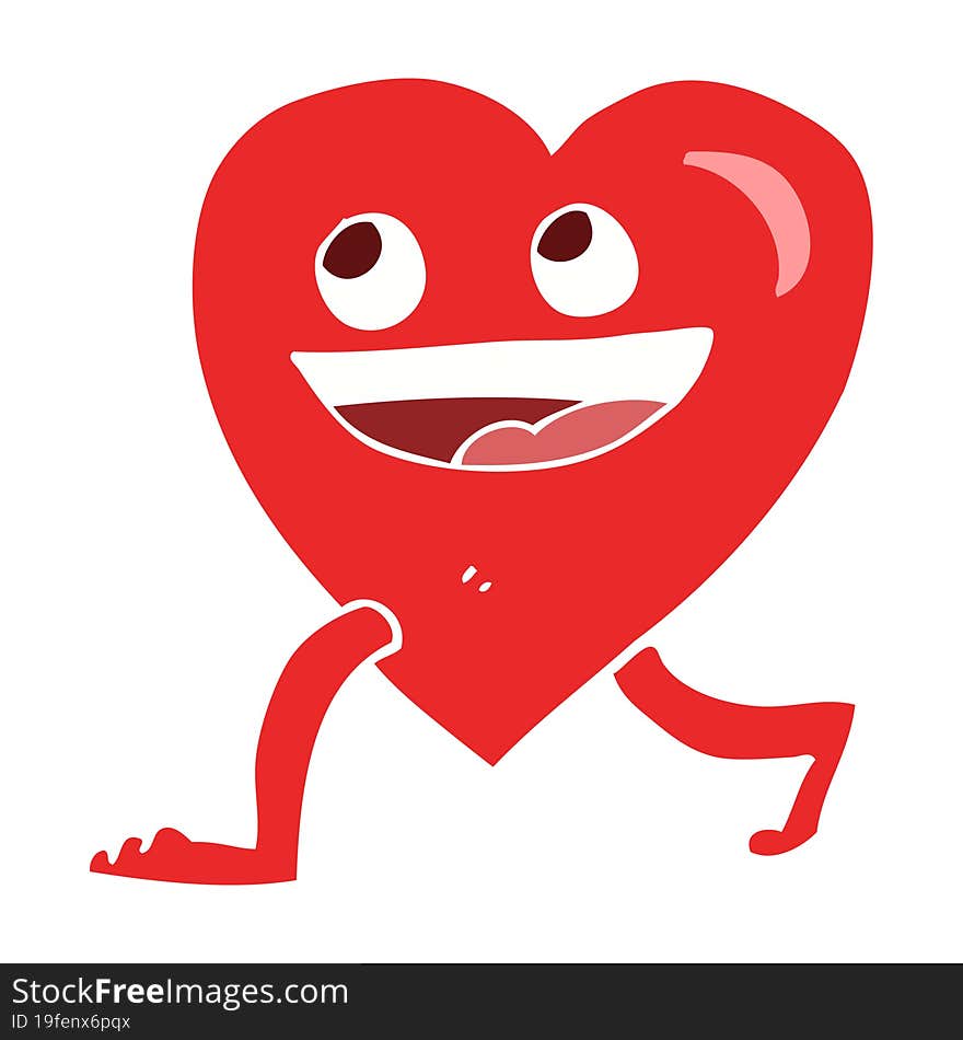 flat color illustration of a cartoon walking heart