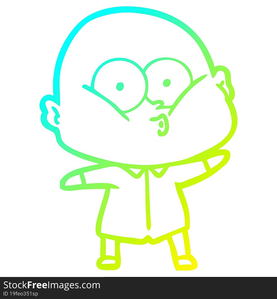 Cold Gradient Line Drawing Cartoon Bald Man Staring