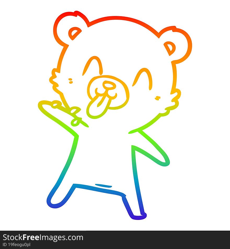 rainbow gradient line drawing of a rude cartoon polar bear sticking out tongue