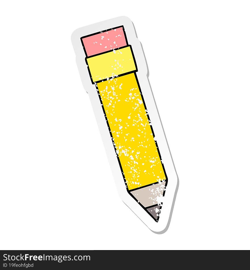 distressed sticker of a quirky hand drawn cartoon pencil