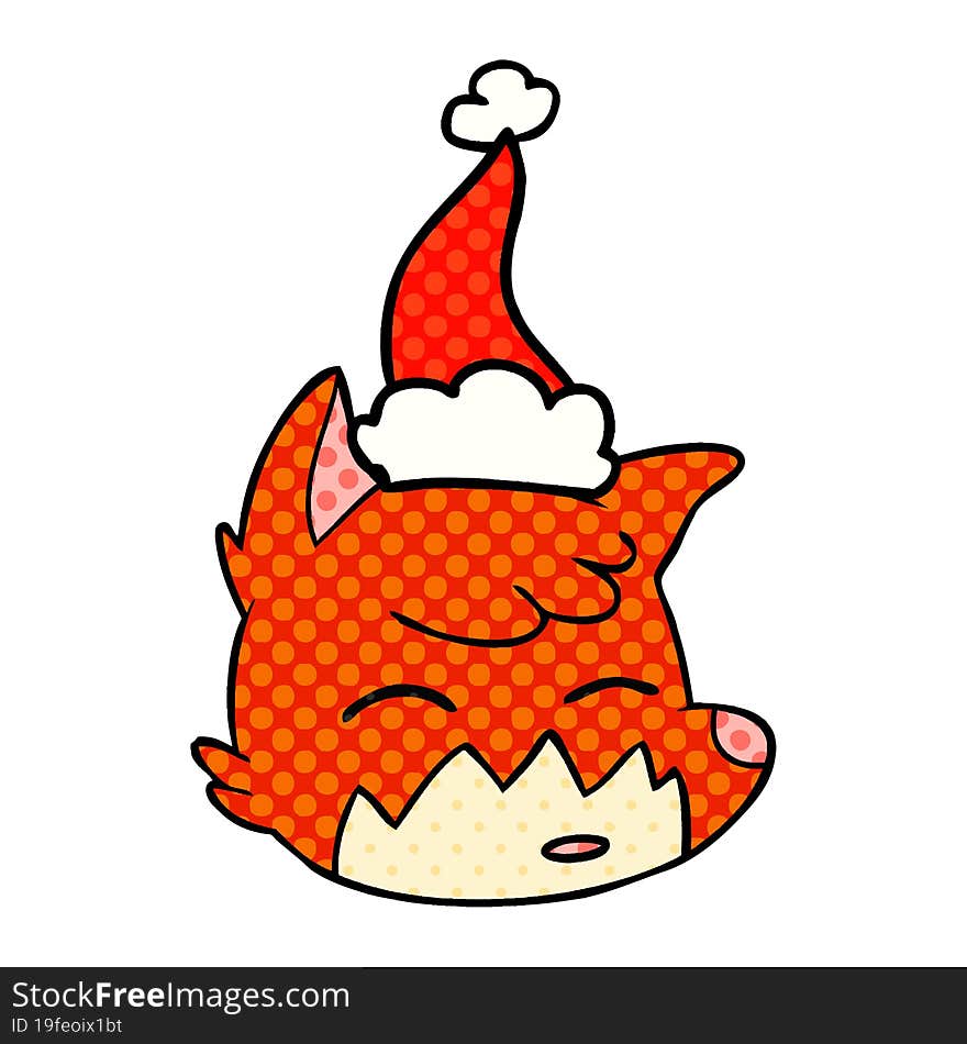 comic book style illustration of a fox face wearing santa hat