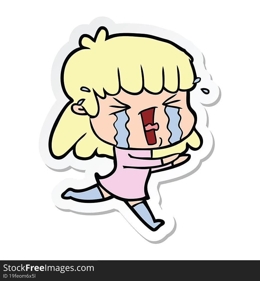 sticker of a cartoon woman in tears