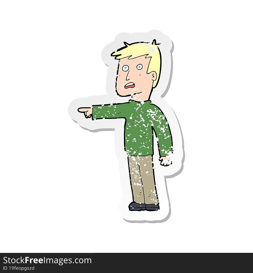 retro distressed sticker of a cartoon pointing man