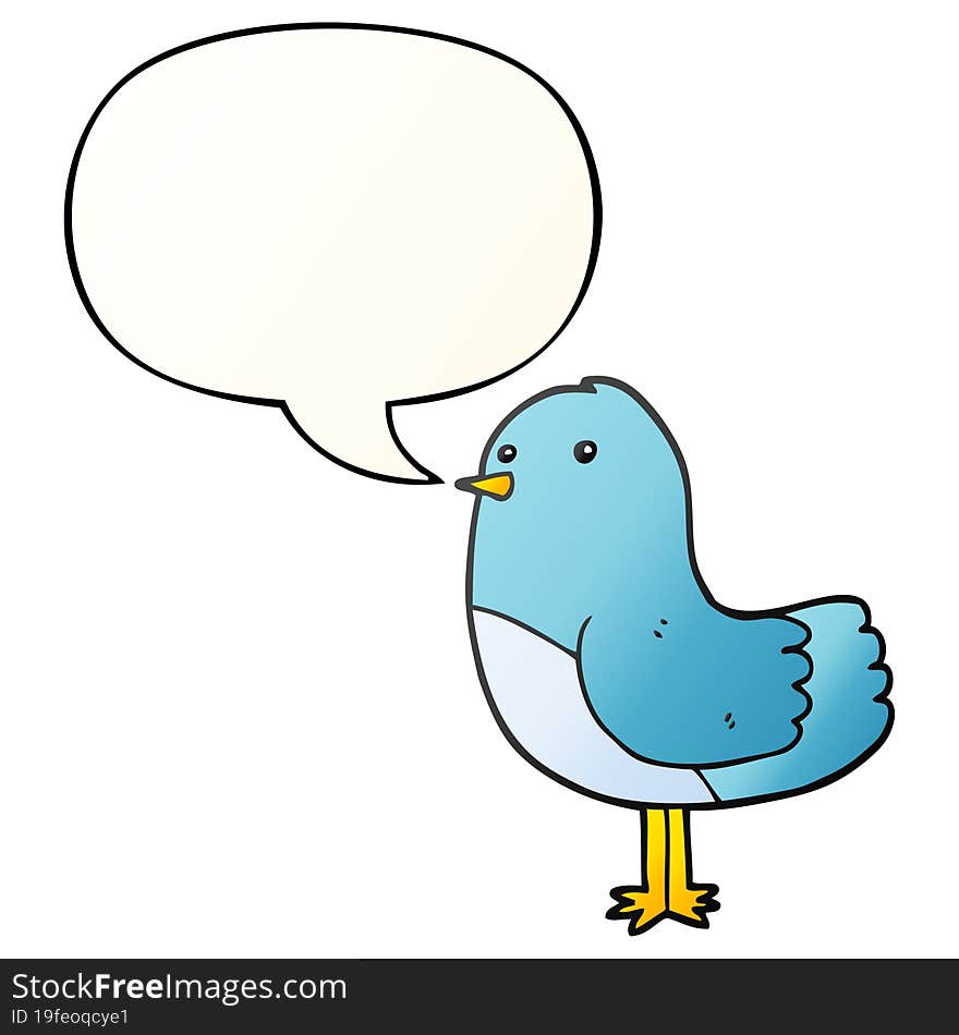 cartoon bird and speech bubble in smooth gradient style