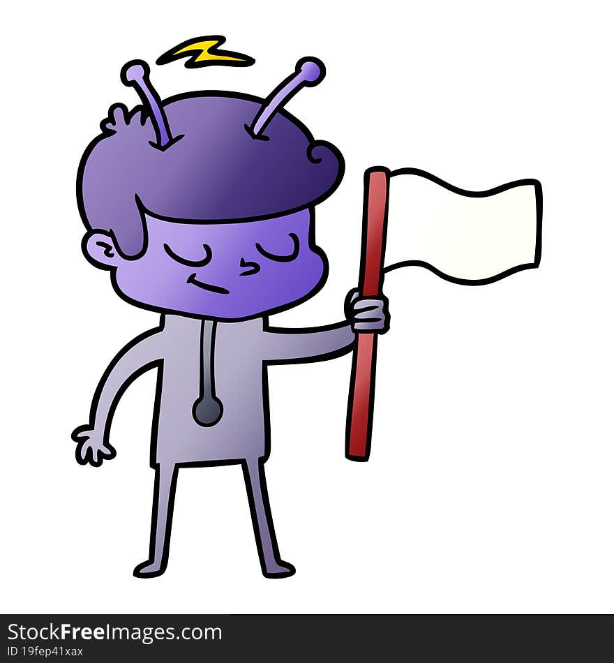 friendly cartoon spaceman with white flag. friendly cartoon spaceman with white flag