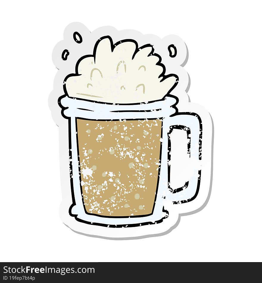 distressed sticker of a cartoon beer