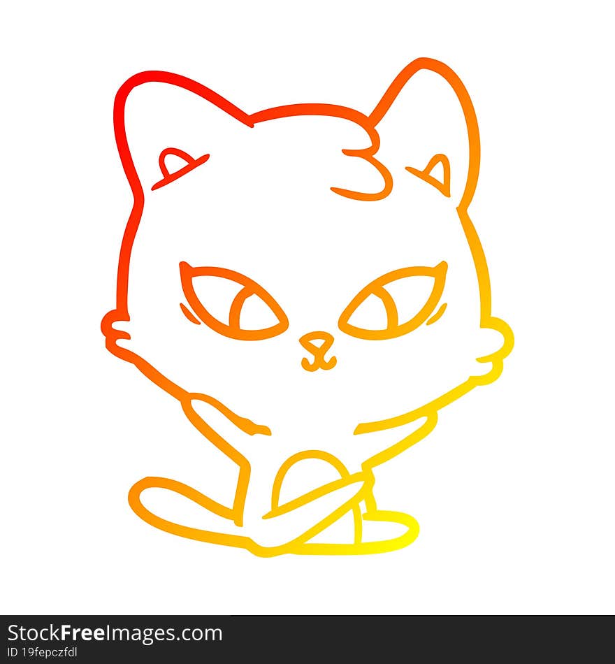 Warm Gradient Line Drawing Cute Cartoon Cat