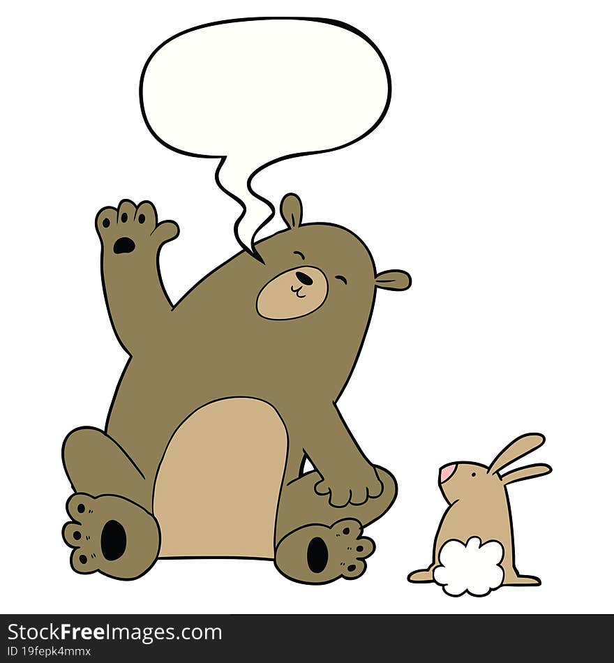 cartoon bear and rabbit friends with speech bubble