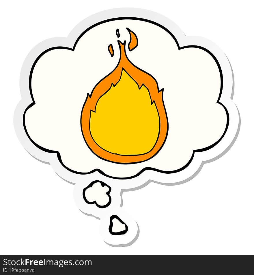 cartoon flames and thought bubble as a printed sticker