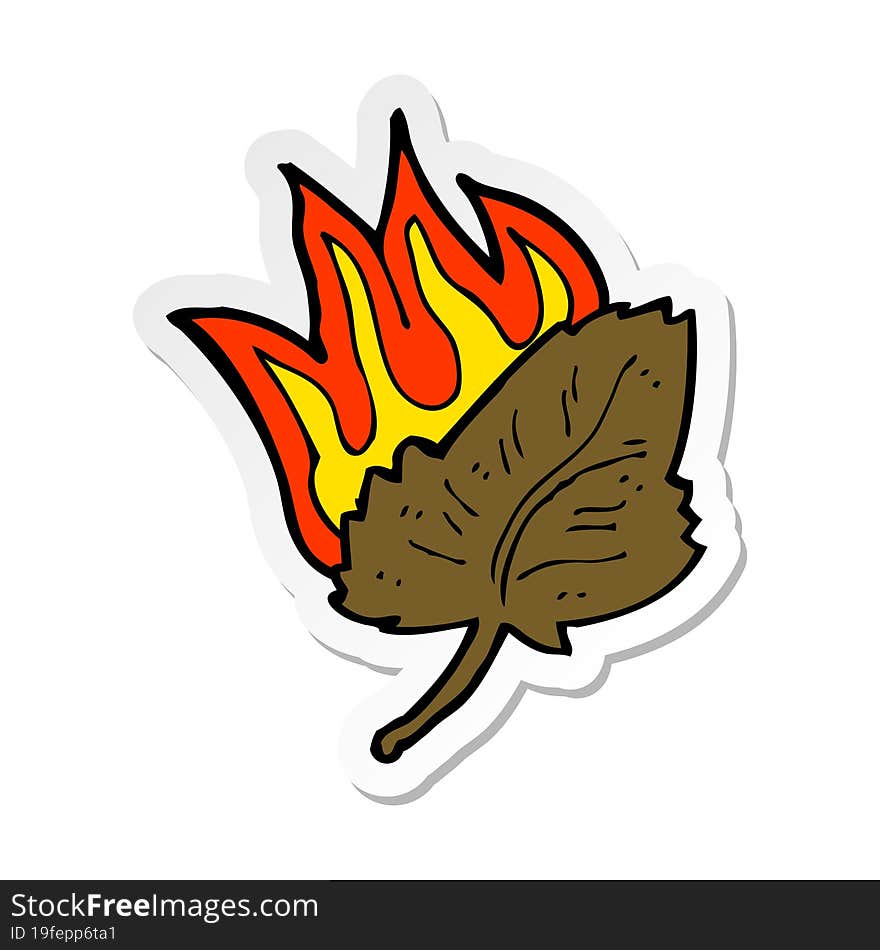 sticker of a cartoon burning dry leaf symbol