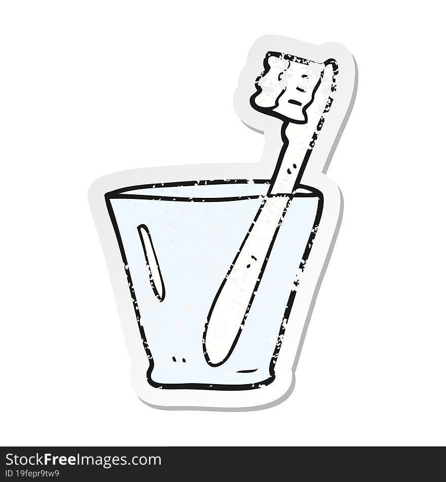 retro distressed sticker of a cartoon toothbrush in glass