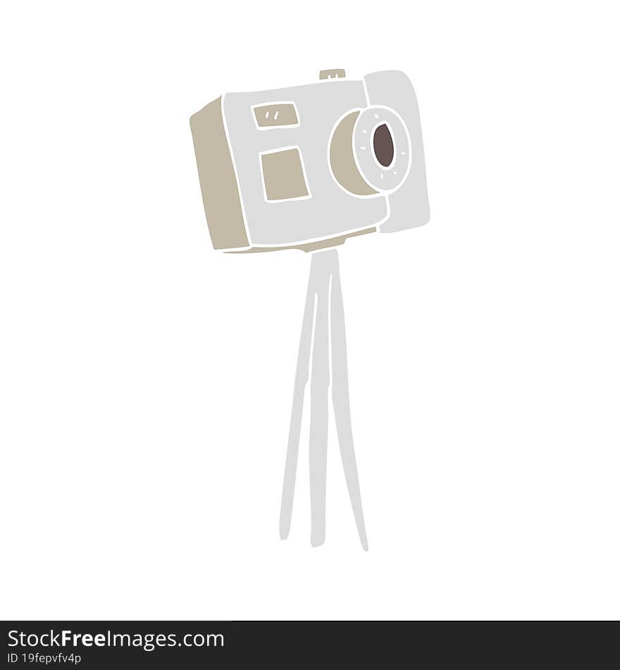 Flat Color Illustration Of A Cartoon Camera On Tripod