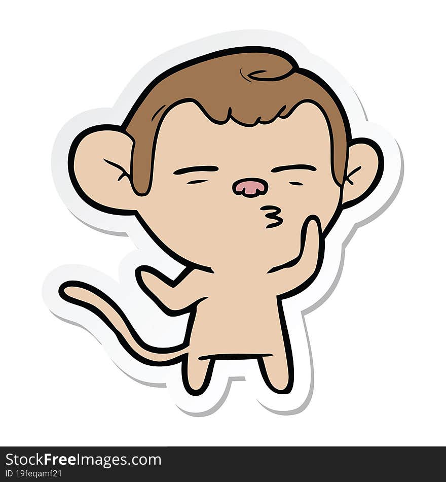 sticker of a cartoon suspicious monkey