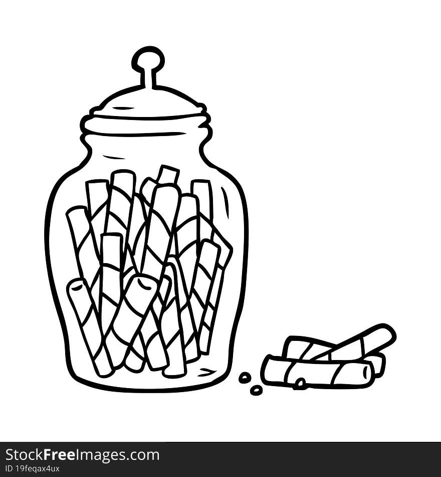 line drawing of a traditional candy sticks in jar. line drawing of a traditional candy sticks in jar