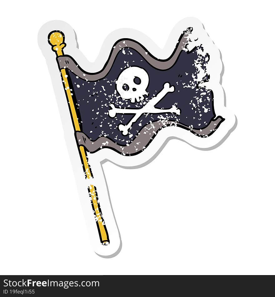 distressed sticker of a cartoon pirate flag