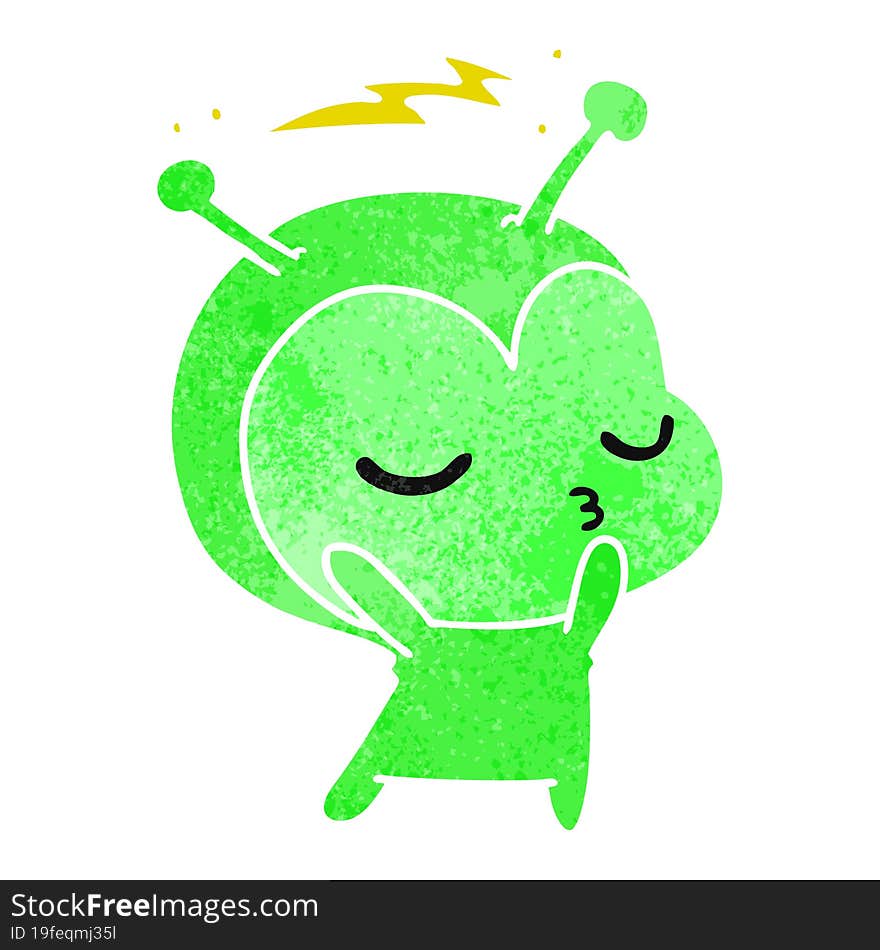 retro cartoon of a cute kawaii alien