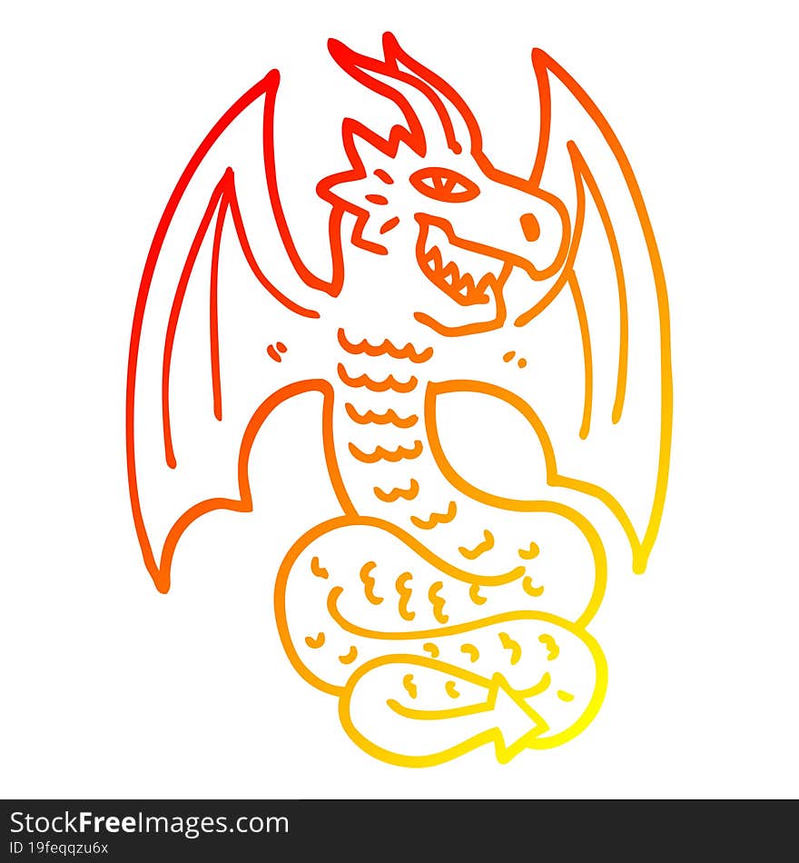 Warm Gradient Line Drawing Cartoon Dragon