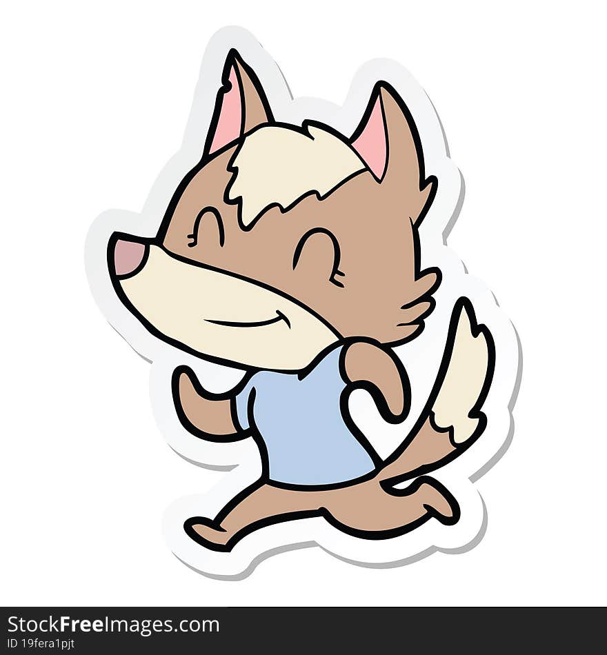 sticker of a friendly cartoon wolf