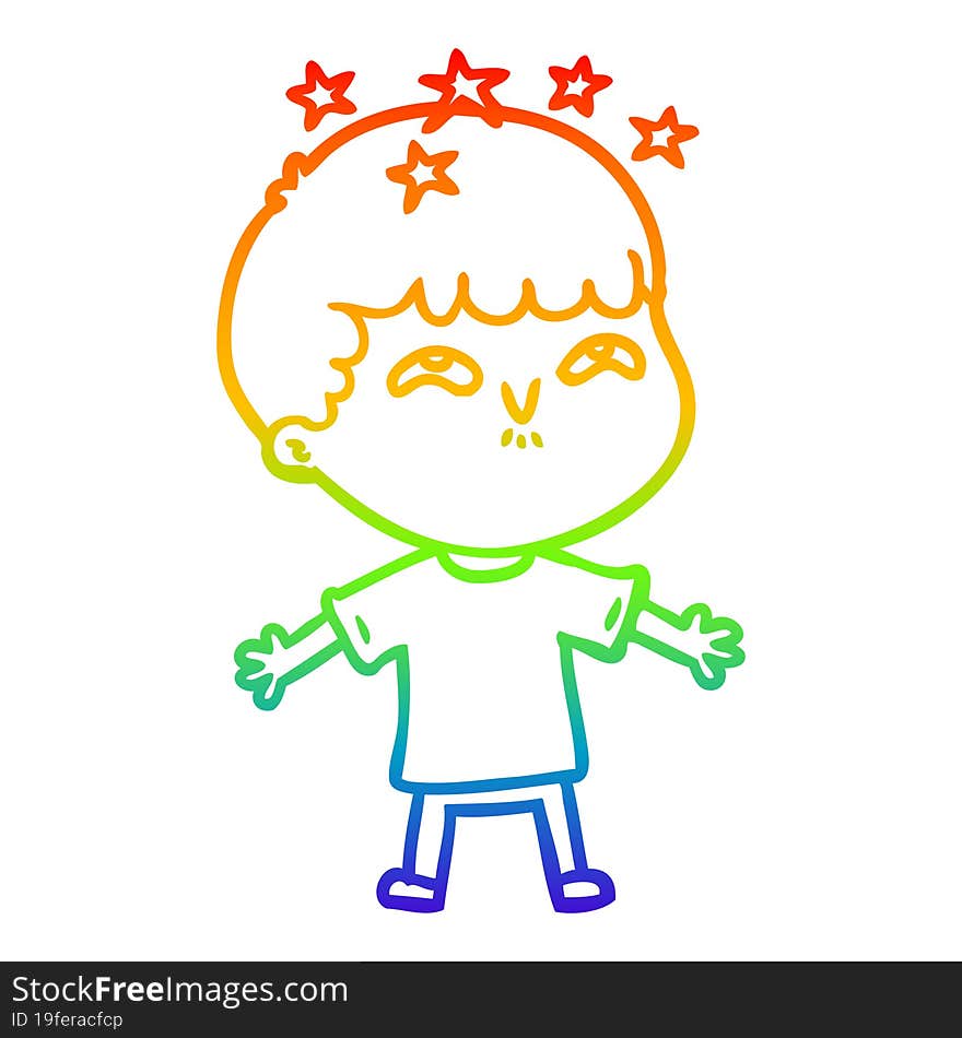 Rainbow Gradient Line Drawing Cartoon Amazed Boy