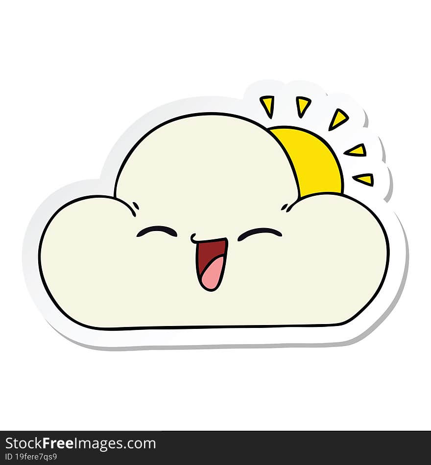 sticker of a quirky hand drawn cartoon sun and happy cloud