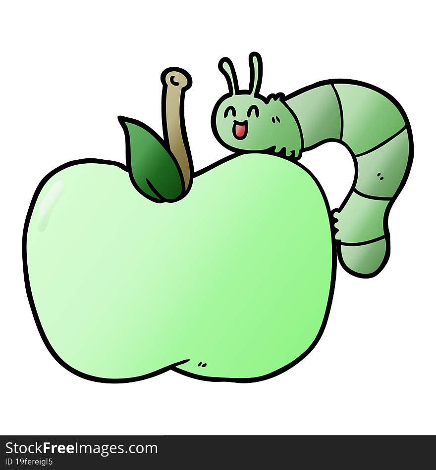 cartoon apple and bug. cartoon apple and bug