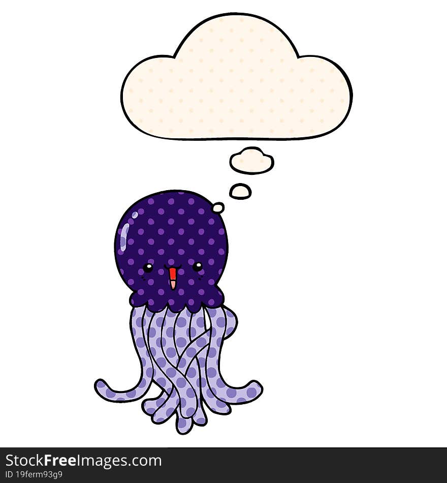 cartoon jellyfish and thought bubble in comic book style