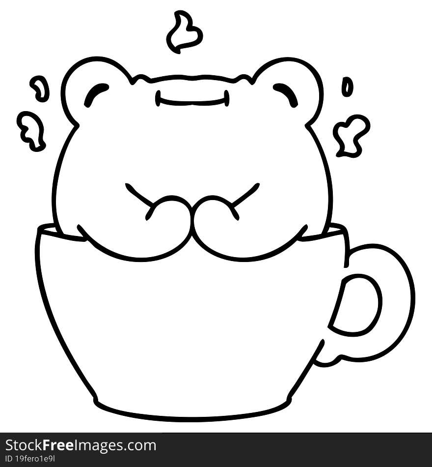 line doodle of a cute frog sitting in a coffee cup. line doodle of a cute frog sitting in a coffee cup