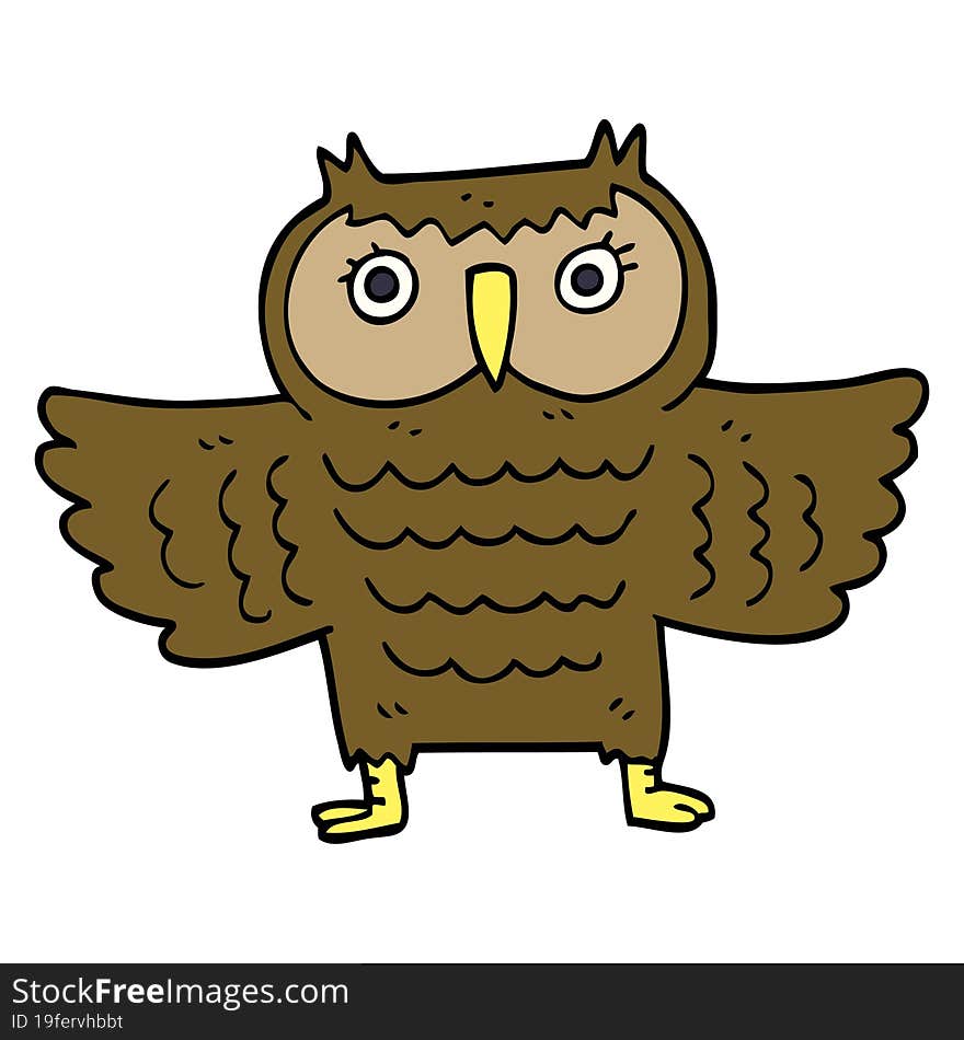 cartoon doodle owl with flapping wings