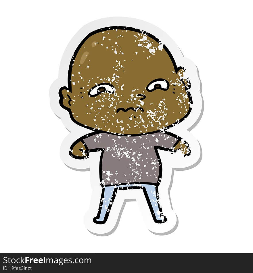 distressed sticker of a cartoon nervous man