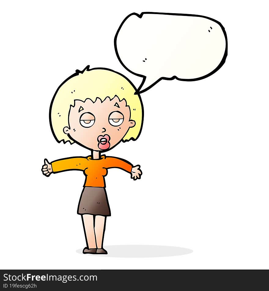 cartoon bored woman with speech bubble