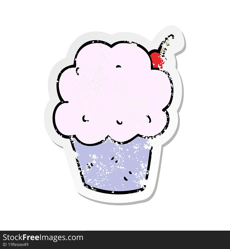 distressed sticker of a cartoon cupcake