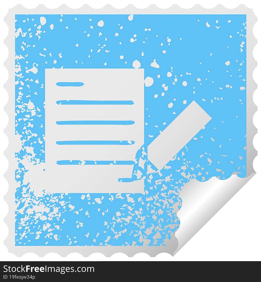 distressed square peeling sticker symbol of writing a document