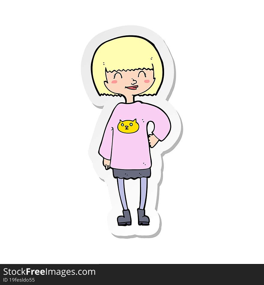 Sticker Of A Cartoon Happy Girl