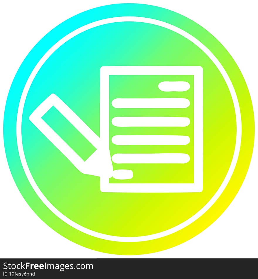 document and pencil circular in cold gradient spectrum