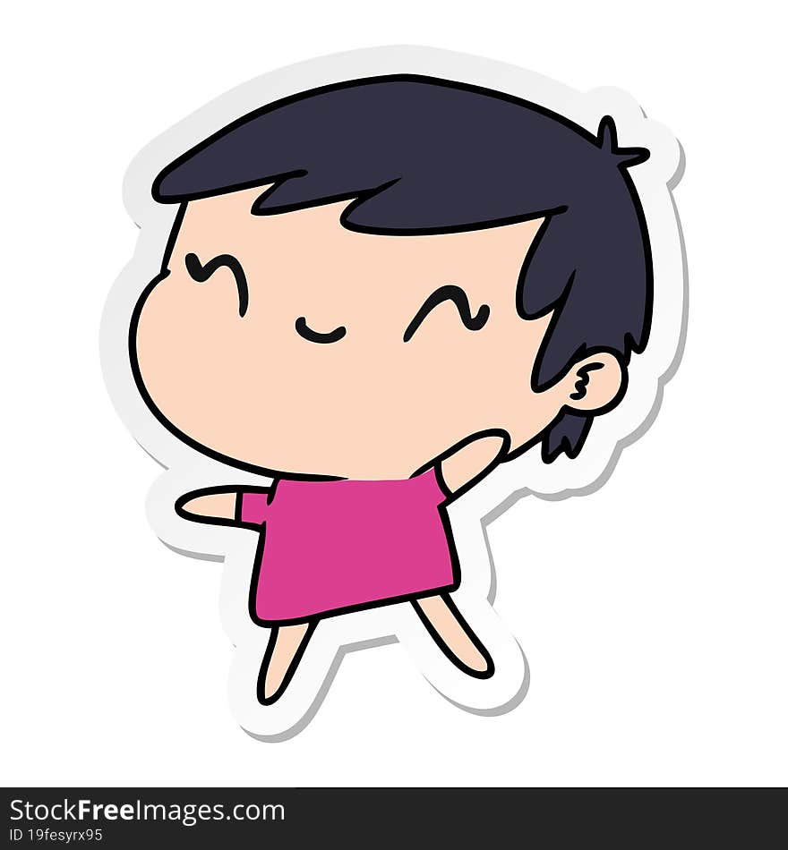 sticker cartoon illustration of a cute kawaii girl. sticker cartoon illustration of a cute kawaii girl